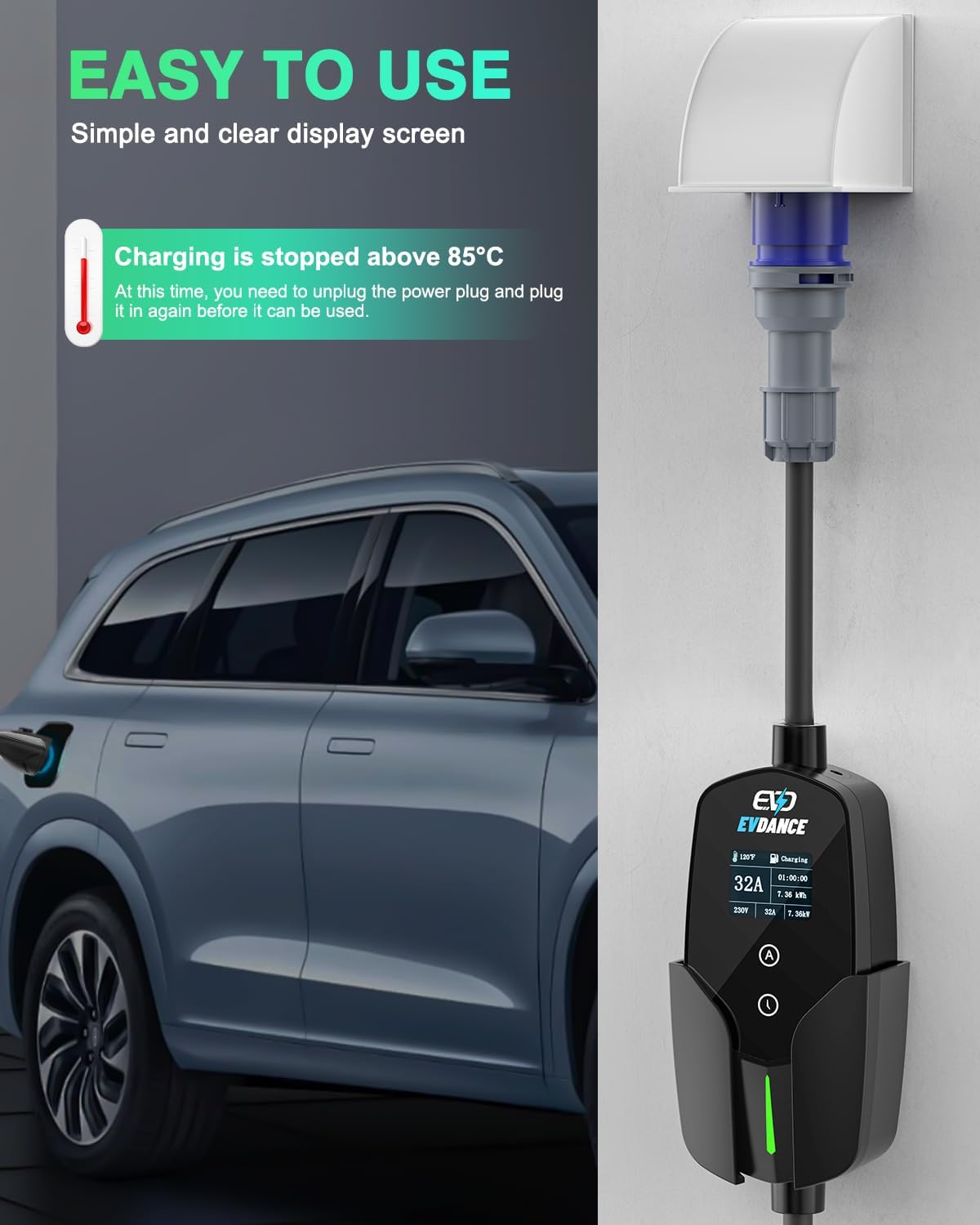 Evdance 32a Type 2 Ev Oplader  - Portable Ev Charger 32A Type 2 Cee Plug recensie en prijs