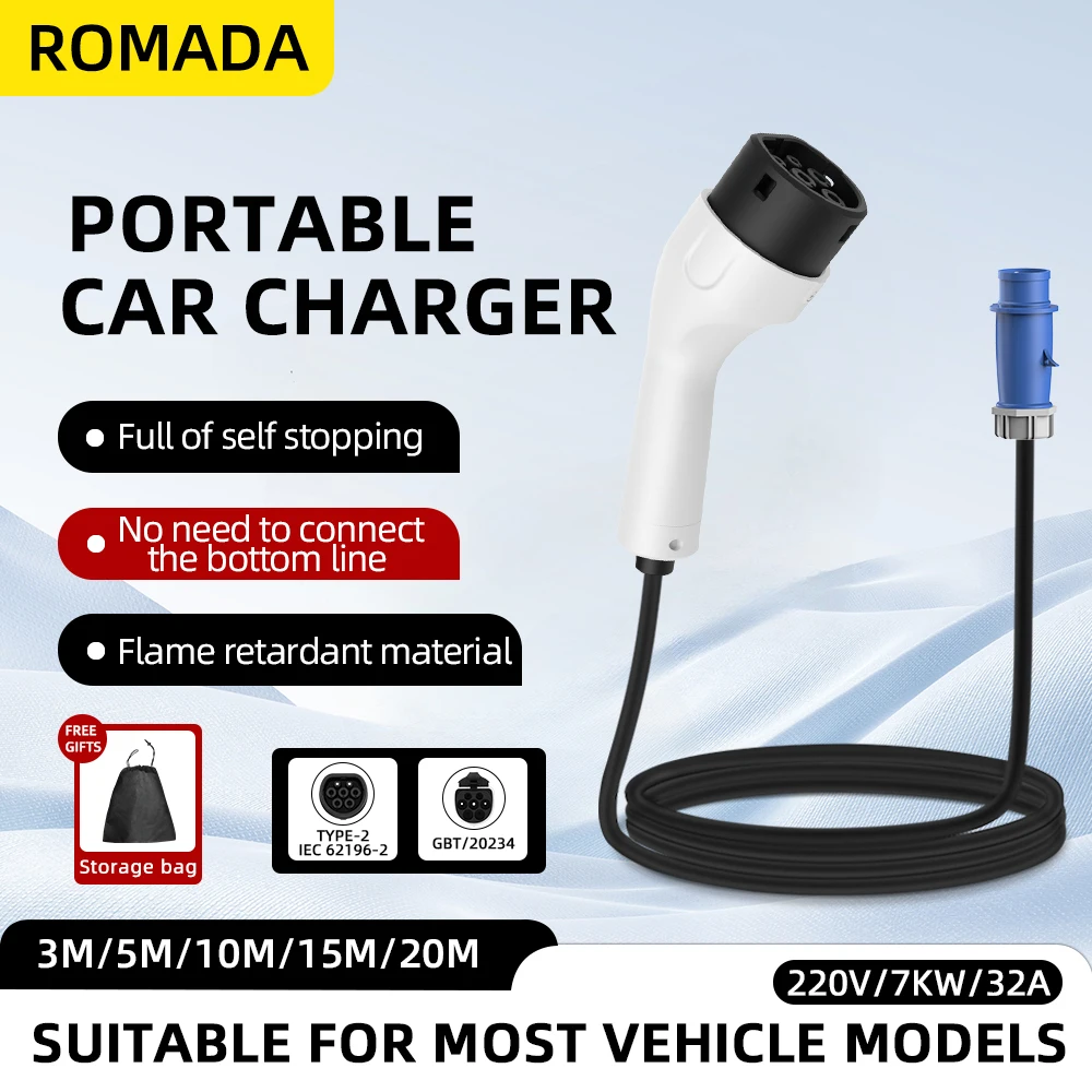 ROMADA Type2 IEC62196-2 Voor E - Portable Ev Charger 32A Type 2 Cee Plug recensie en prijs